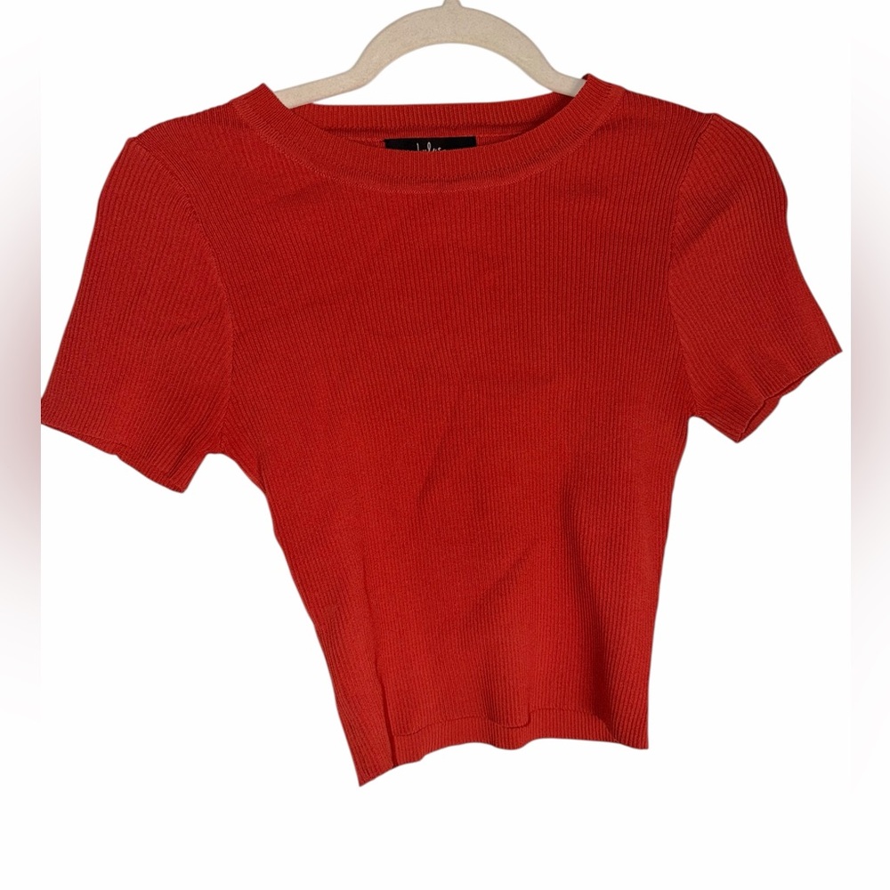 Lulus Red Cropped Ribbed Knit Short Sleeve Top Size Small